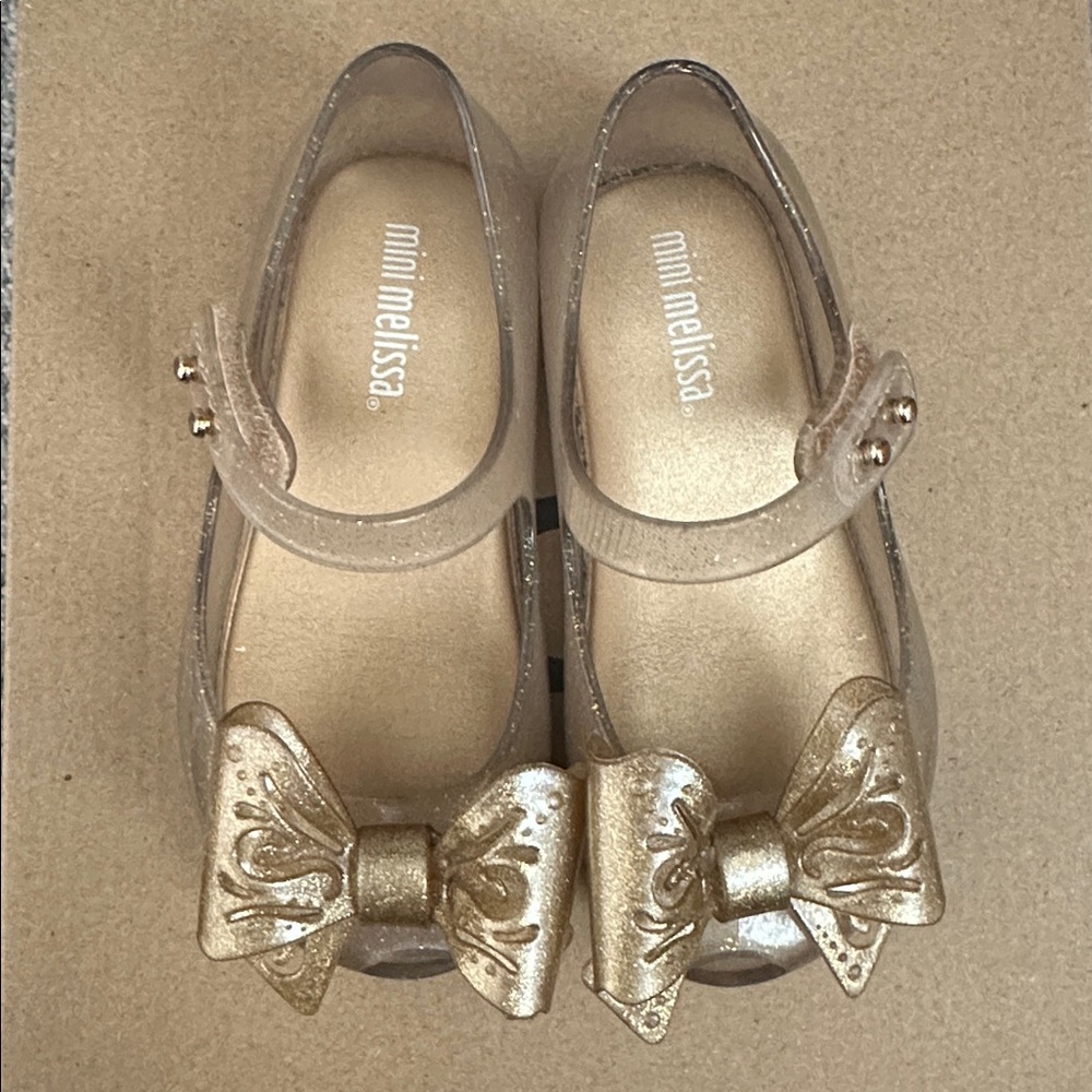 🤍 Mini Melissa Transparent Gold Bow Mary Janes